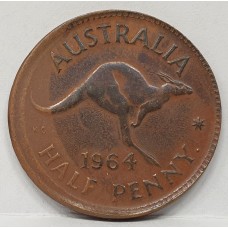 AUSTRALIA 1964 . HALF 1/2  PENNY . ERROR . MIS-STRIKE